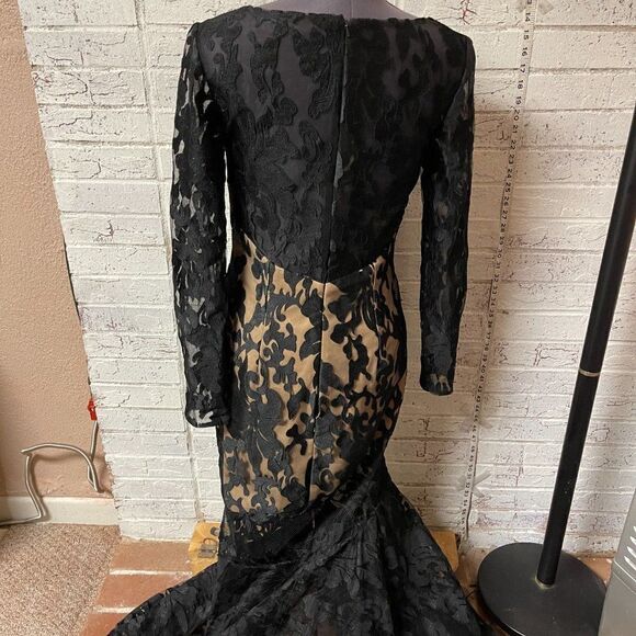 MILANO Black Lace Full Length Cocktail Formal Dress  8 #E1883 - Picture 7 of 15